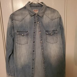 Mossimo Supply Co Western Style Long Sleeve Denim Shirt with Pearl Snaps - Large
